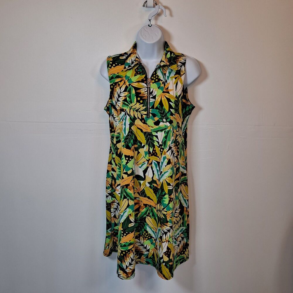 Ava & Grace Tropical Mini Dress Sz S Green Yellow Sleeveless Resort Wear Cruise